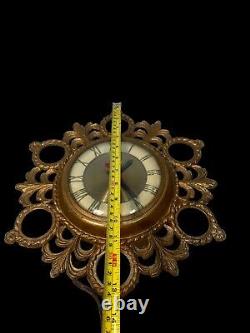 VTG United Ornate Gold Wall Clock Hollywood Regency 40/50s Starburst Gilt