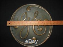 Vintage 1920's General Electric GE Brass Emblem Plaque Nameplate 12 Diameter