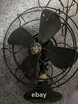 Vintage 1930s GE All Metal Black Occilating Desk Table Fan 10 Works