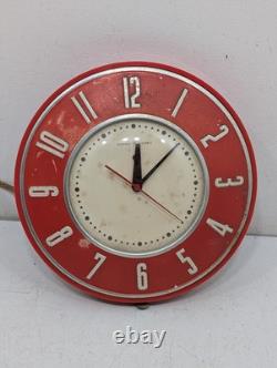 Vintage 1950's General Electric 2H26 Kitchen Wall Clock Red 7.5 Mid Century