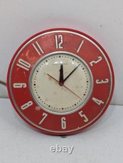 Vintage 1950's General Electric 2H26 Kitchen Wall Clock Red 7.5 Mid Century
