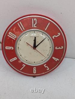 Vintage 1950's General Electric 2H26 Kitchen Wall Clock Red 7.5 Mid Century