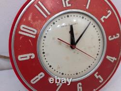 Vintage 1950's General Electric 2H26 Kitchen Wall Clock Red 7.5 Mid Century