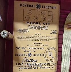 Vintage 1951 General Electric Model 610 AM Tube Radio Works Burgundy