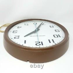 Vintage 1960s Ge General Electric 14 School Wall Clock Brown Made In USA Vg