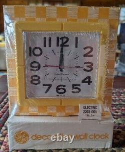 Vintage 1970s GE Simple White Square Electric Wall Clock Plastic -Made in USA