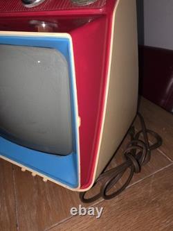 Vintage 1975 General Electric Space Age Retro TV Red, White, Blue Tested Works