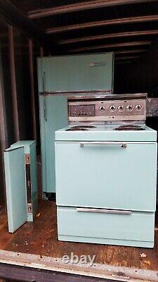 Vintage 60s AQUA Frigidaire General Electric GE Stove, Hood & Refrigerator set