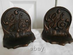 Vintage Antique Rare Pair Cast Iron GE GENERAL ELECTRIC BOOKENDS G E advertising