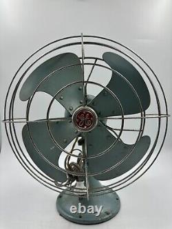 Vintage Blue Green Metallic General Electric 3 Speed Oscillating 18 Fan No. 04