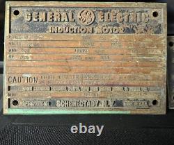 Vintage Bronze Plaque Badge Tag General Electric Induction Motor