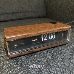 Vintage Copal 229 Faux Wood Woodgrain Flip Number & Day Alarm Clock TESTED WORKS