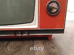 Vintage GE 12 Black & White Television Orange Portable TV General Electric 60s