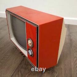 Vintage GE 12 Black & White Television Orange Portable TV General Electric 60s
