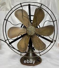 Vintage GE 6 Blade Brass Cage and Fan with Handle-Works-13