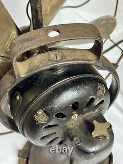 Vintage GE 6 Blade Brass Cage and Fan with Handle-Works-13