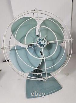 Vintage GE GENERAL ELECTRIC FAN F18S125 RARE TEAL BLUE GREEN ANTIQUE WORKS