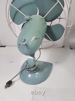 Vintage GE GENERAL ELECTRIC FAN F18S125 RARE TEAL BLUE GREEN ANTIQUE WORKS