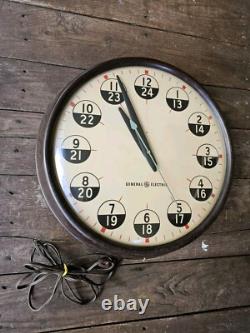 Vintage GE General Electric Industrial Wall Clock Military Time, 12/24 HR. RARE