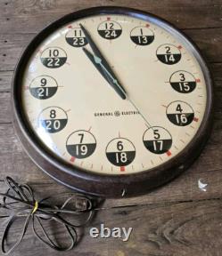 Vintage GE General Electric Industrial Wall Clock Military Time, 12/24 HR. RARE
