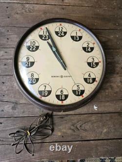 Vintage GE General Electric Industrial Wall Clock Military Time, 12/24 HR. RARE