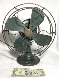 Vintage GE General Electric Oscillating Fan Small Size Wire Cage OD Green Works
