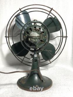 Vintage GE General Electric Oscillating Fan Small Size Wire Cage OD Green Works