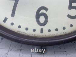 Vintage GE Red Eye School Wall Clock General Electric 1H1612 14-1/2 Works