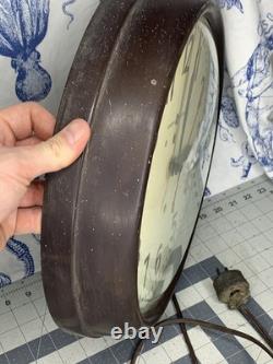 Vintage GE Red Eye School Wall Clock General Electric 1H1612 14-1/2 Works