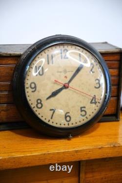 Vintage GE Red Eye School Wall Clock General Electric Working Antique glass