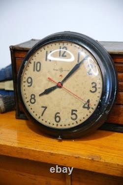 Vintage GE Red Eye School Wall Clock General Electric Working Antique glass