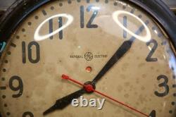 Vintage GE Red Eye School Wall Clock General Electric Working Antique glass