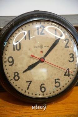 Vintage GE Red Eye School Wall Clock General Electric Working Antique glass