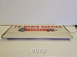 Vintage GE Tubes TV-Radio Service Lighted Can Sign General Electric For Repair