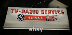Vintage GE Tubes TV-Radio Service Lighted Can Sign General Electric For Repair