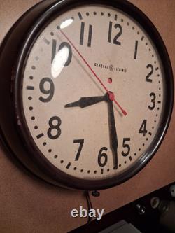Vintage GENERAL ELECTRIC 14 1/2 Red Eye Industrial Wall School Clock Working GE