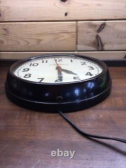 Vintage GENERAL ELECTRIC GE Red Eye School Industrial Wall Clock Works 1H1612