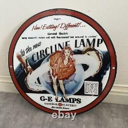 Vintage Ge General Electric Porcelain Sign Gas Oil Circline Lamp Light Service