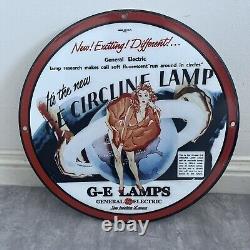 Vintage Ge General Electric Porcelain Sign Gas Oil Circline Lamp Light Service