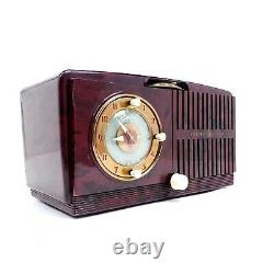 Vintage General Electric 518 Tube Radio Alarm Clock Red Gold Swirl Radio Works