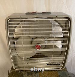 Vintage General Electric Art deco GE Floor Box Fan Auto Thermostat In/Out WORKS