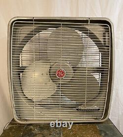 Vintage General Electric Art deco GE Floor Box Fan Auto Thermostat In/Out WORKS