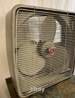 Vintage General Electric Art deco GE Floor Box Fan Auto Thermostat In/Out WORKS
