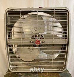 Vintage General Electric Art deco GE Floor Box Fan Auto Thermostat In/Out WORKS