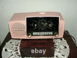 Vintage General Electric C-416 Pink Clock Tube Radio 1950s Retro art deco works