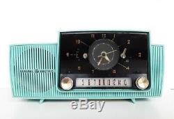 Vintage General Electric C-416C Turquoise Working Clock Tube Radio 1958 Retro