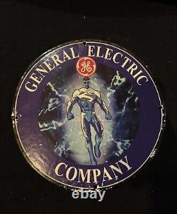 Vintage General Electric Company Porcelain Gas Oil Garage Service Pump Ad Sign