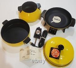 Vintage General Electric Electric Skillet/Fondue/Sauce Pot Set Yellow New
