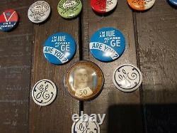 Vintage General Electric GE Employee Photo ID Badge & 1940s Union Pin Lot