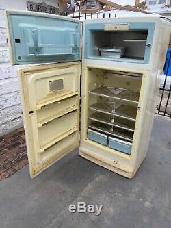 Vintage General Electric GE Refrigerator White/Green/Brass/Chrome Working 50s
